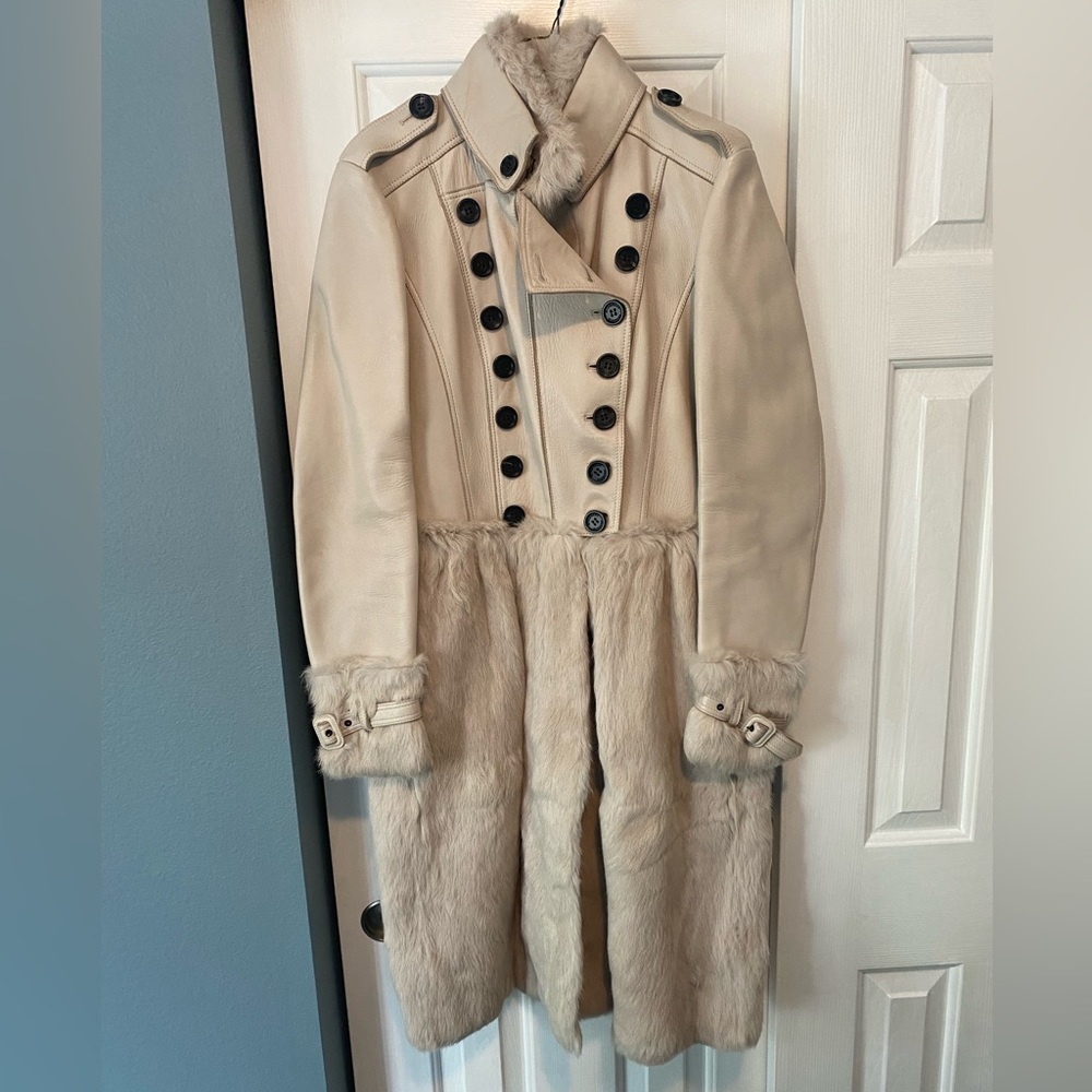 Burberry Cream Coat Leather and Fur